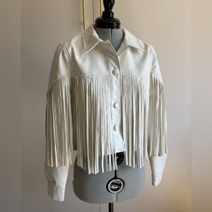 Le Lis White Fringe Vegan Leather Jacket